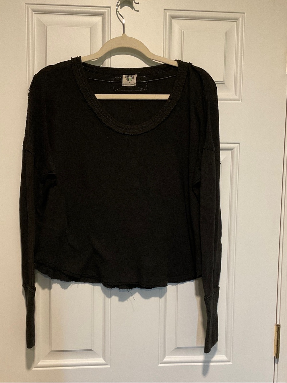 We The Free Black Long-Sleeve Scoop Neck Tee